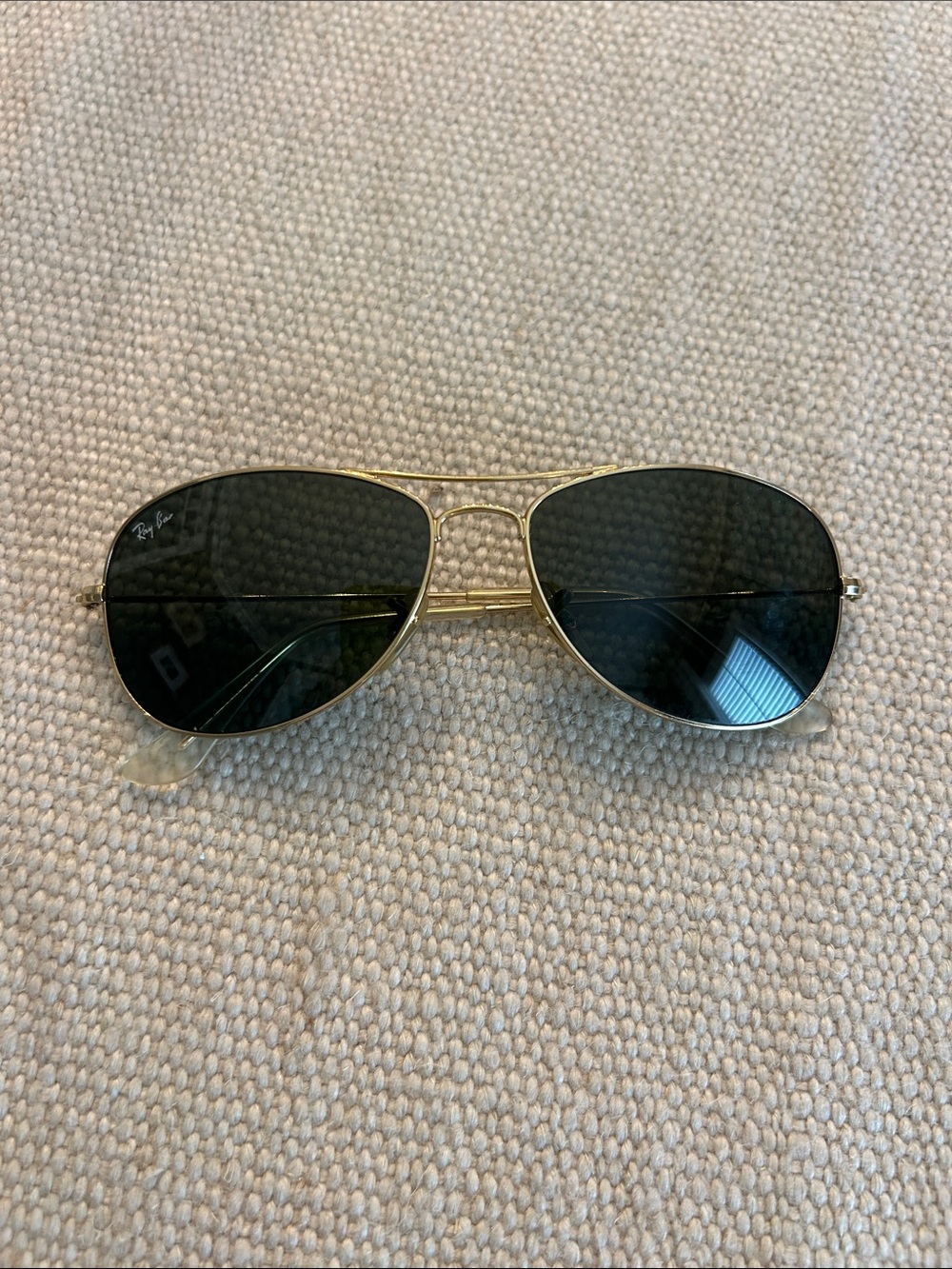 Ray-Ban Gold Frame Aviator Sunglasses with Dark Green Lenses
